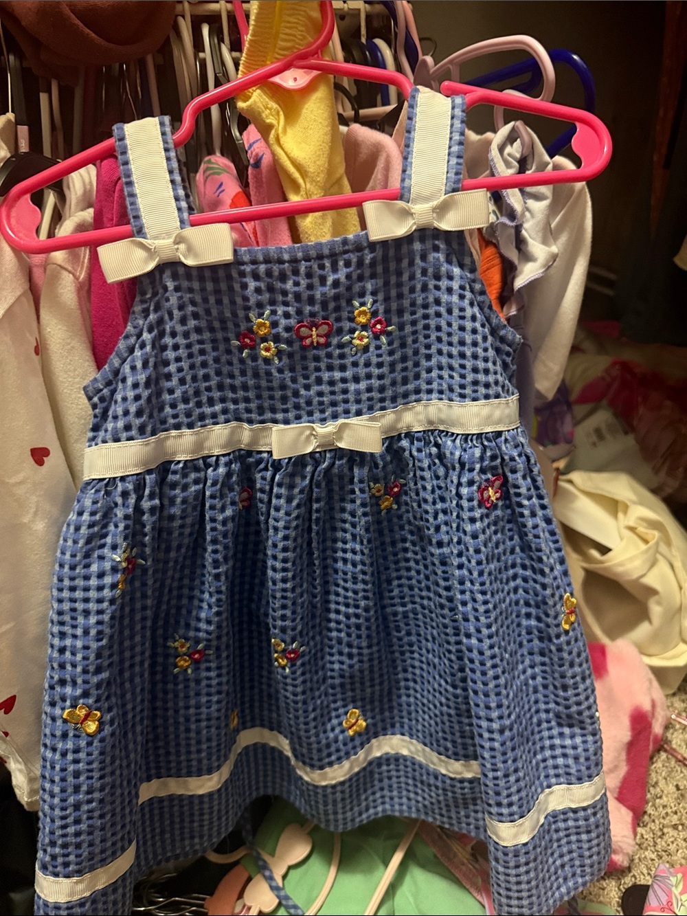 Youngland Blue Embroidered Sundress with White Trim